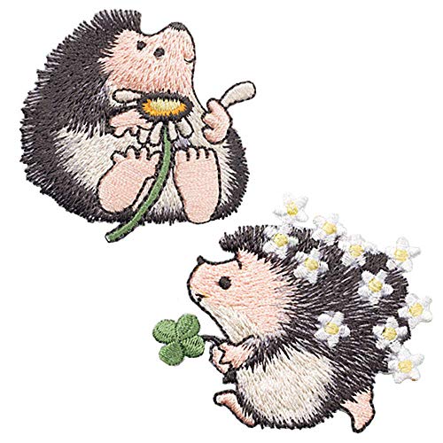 ZOOPOLR 2 Pcs Hedgehog Iron On Patches for Backpacks, Hats, DIY Sew on Applique Patch, Vintage Embroidered Patches for Repair Clothes, Jackets, Jeans - Image 1