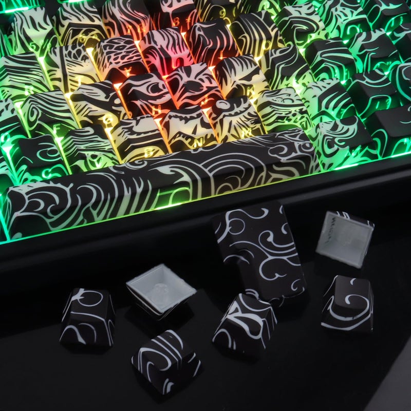 Tsungup Shine Through PBT Keycaps,138 Keys Custom Cool Dragon Pattern Side Printed Keycaps,Cherry Profile Key Caps Keyboard Keycap Set for 60% 65% 75% 80% 100% MX Switches Mechanical Keyboard(Black) - Image 5