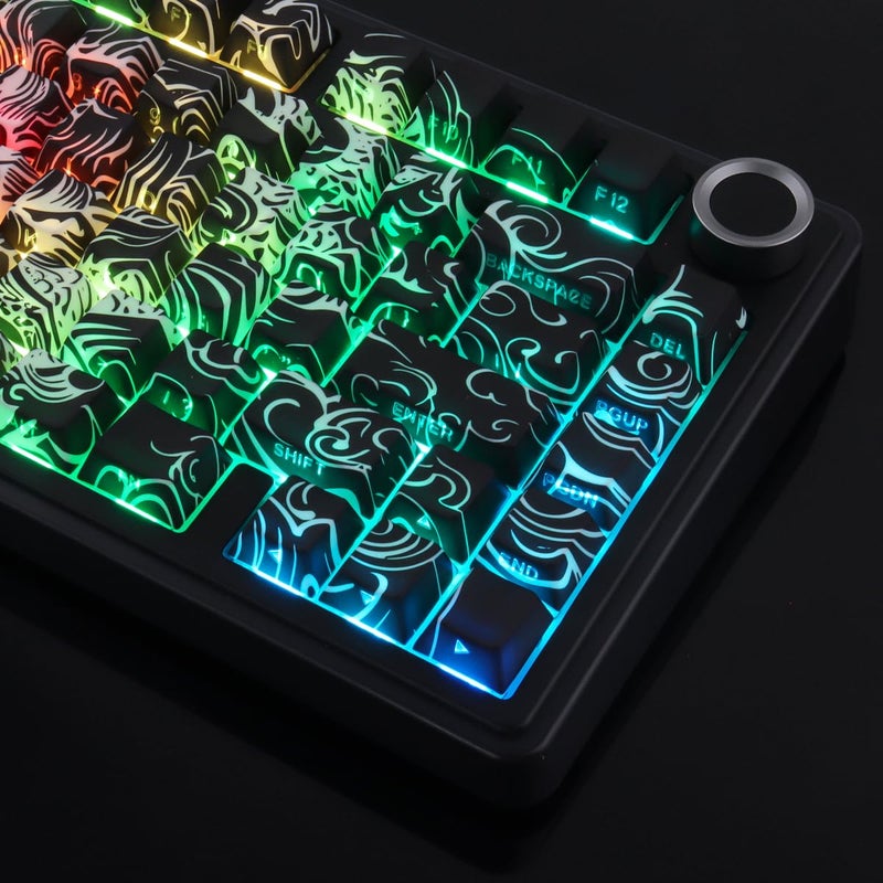 Tsungup Shine Through PBT Keycaps,138 Keys Custom Cool Dragon Pattern Side Printed Keycaps,Cherry Profile Key Caps Keyboard Keycap Set for 60% 65% 75% 80% 100% MX Switches Mechanical Keyboard(Black) - Image 4