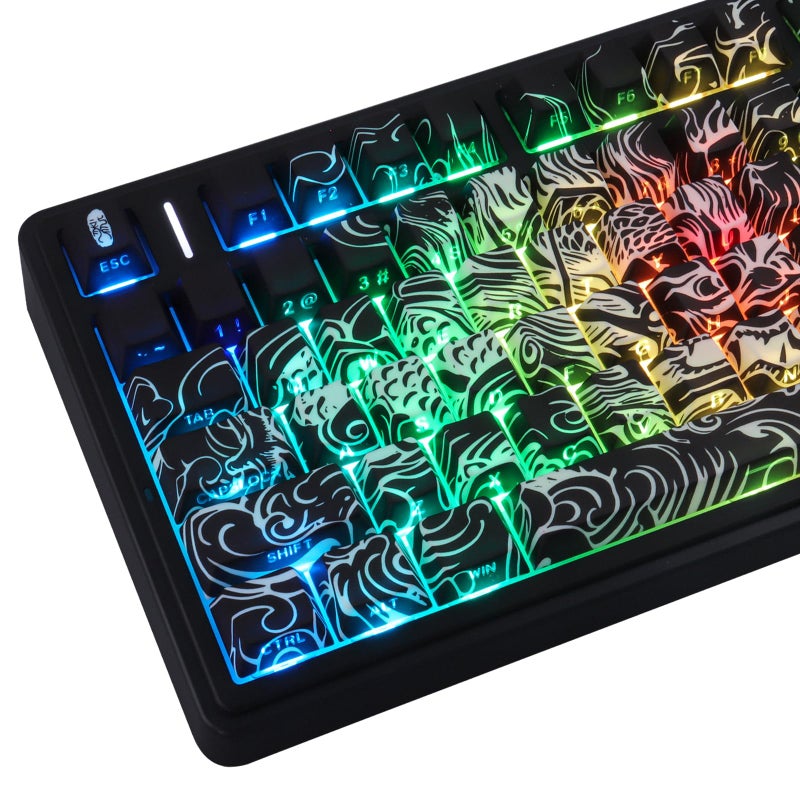 Tsungup Shine Through PBT Keycaps,138 Keys Custom Cool Dragon Pattern Side Printed Keycaps,Cherry Profile Key Caps Keyboard Keycap Set for 60% 65% 75% 80% 100% MX Switches Mechanical Keyboard(Black) - Image 1