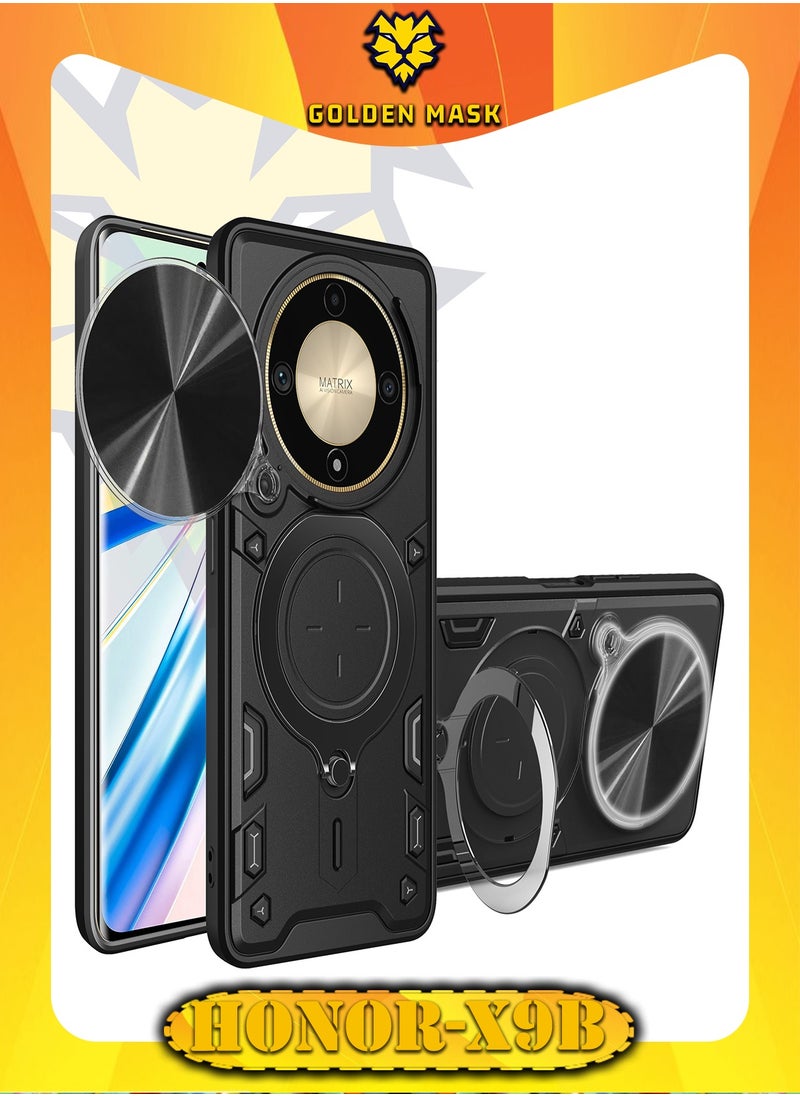 جولدن ماسك جولدن ماسك لهاتف هونر اكس9 دى (Honor X9b) جراب حماية مع باب جرار لحماية عدسة  الكاميرا المدرعة مدمج بزاوية 360 درجة - (اسود) 