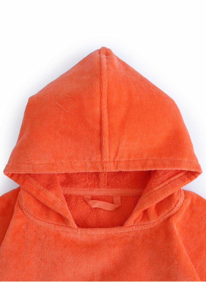 Milk & Moo Milk&Moo Kids Poncho, %100 Cotton, Hooded Beach Towels for Kids, Open Sided, Ultra Soft and Absorbent, Jungle Friends Embroidery, One Size, 22.5x24 inch (57x61 cm), Orange  - Image 2