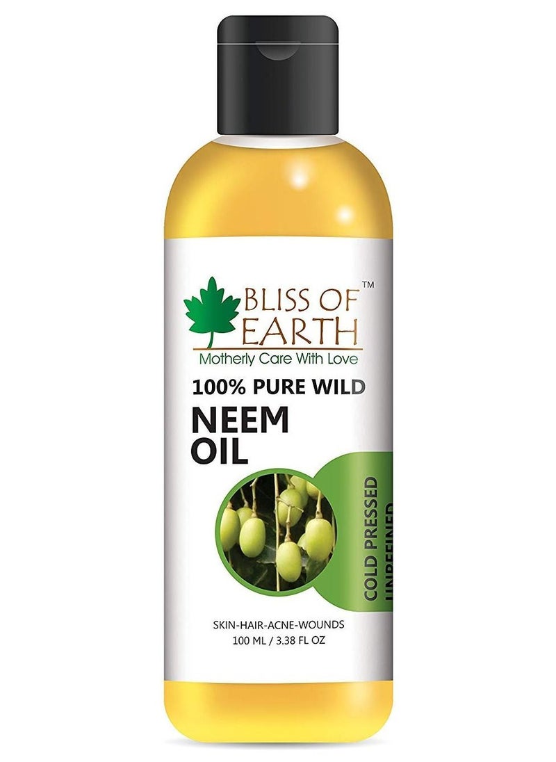 BLISS OF EARTH 100% Pure Neem Oil 100ml Coldpressed Unrefined Great for Haircare Skincare Natural Bug Repellent  - Image 1