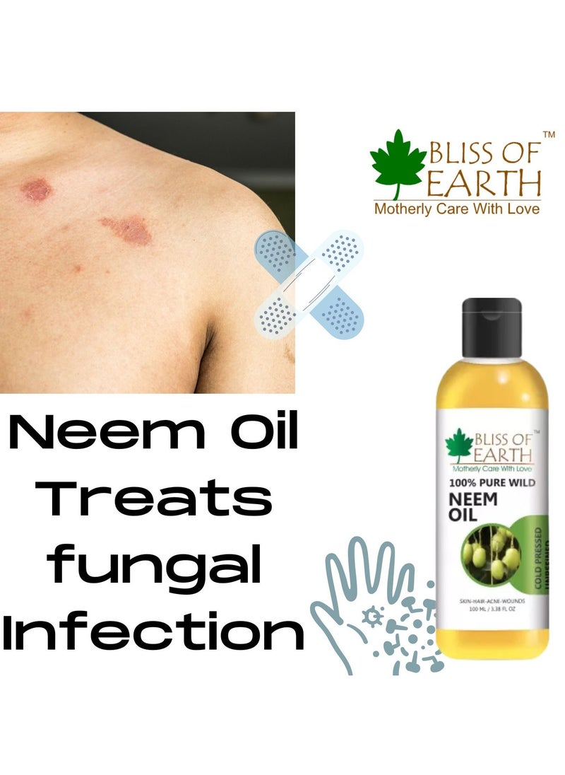 BLISS OF EARTH 100% Pure Neem Oil 100ml Coldpressed Unrefined Great for Haircare Skincare Natural Bug Repellent  - Image 4