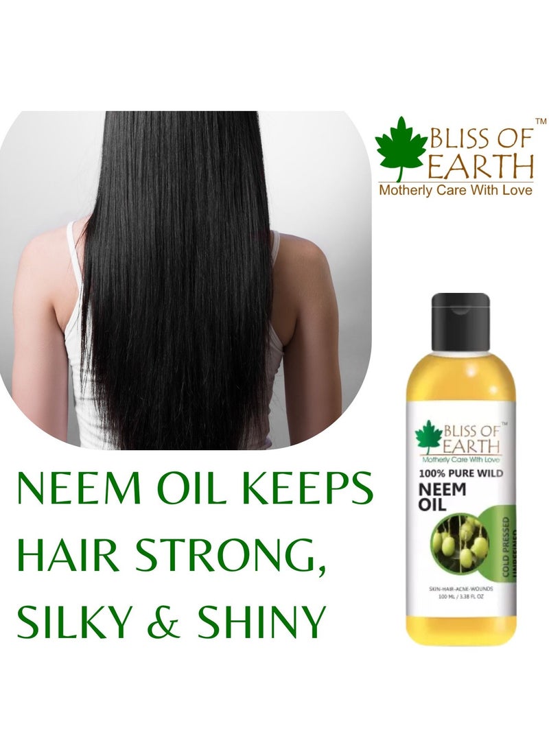 BLISS OF EARTH 100% Pure Neem Oil 100ml Coldpressed Unrefined Great for Haircare Skincare Natural Bug Repellent  - Image 2