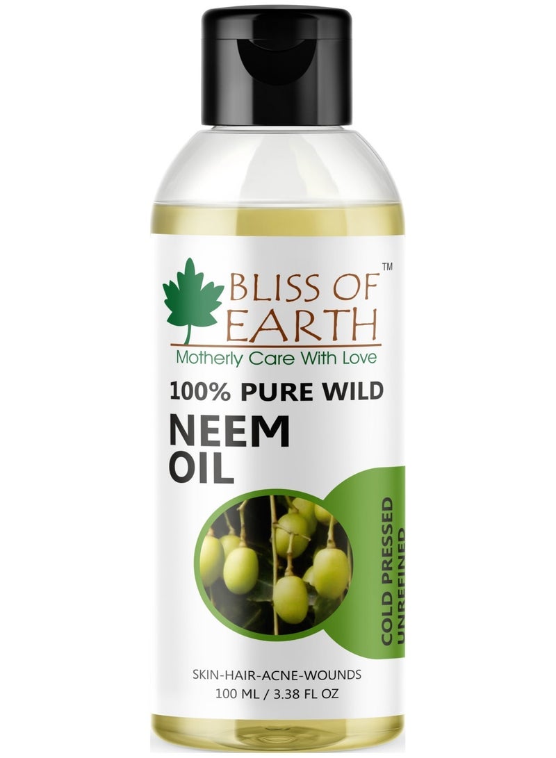 Bliss of Earth 100% Pure Neem Oil 100ml, Cold Pressed & Unrefined, Great for Hair & Skin, Natural Bug Repellent - Image 1