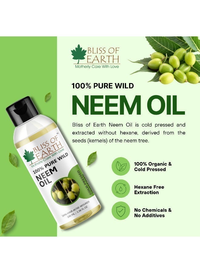 Bliss of Earth 100% Pure Neem Oil 100ml, Cold Pressed & Unrefined, Great for Hair & Skin, Natural Bug Repellent - Image 2