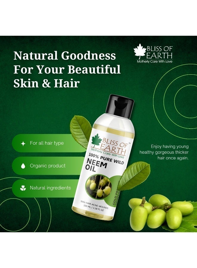 Bliss of Earth 100% Pure Neem Oil 100ml, Cold Pressed & Unrefined, Great for Hair & Skin, Natural Bug Repellent - Image 3
