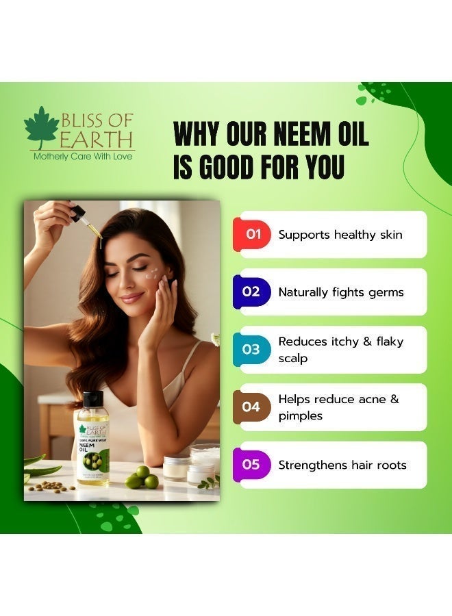 Bliss of Earth 100% Pure Neem Oil 100ml, Cold Pressed & Unrefined, Great for Hair & Skin, Natural Bug Repellent - Image 4