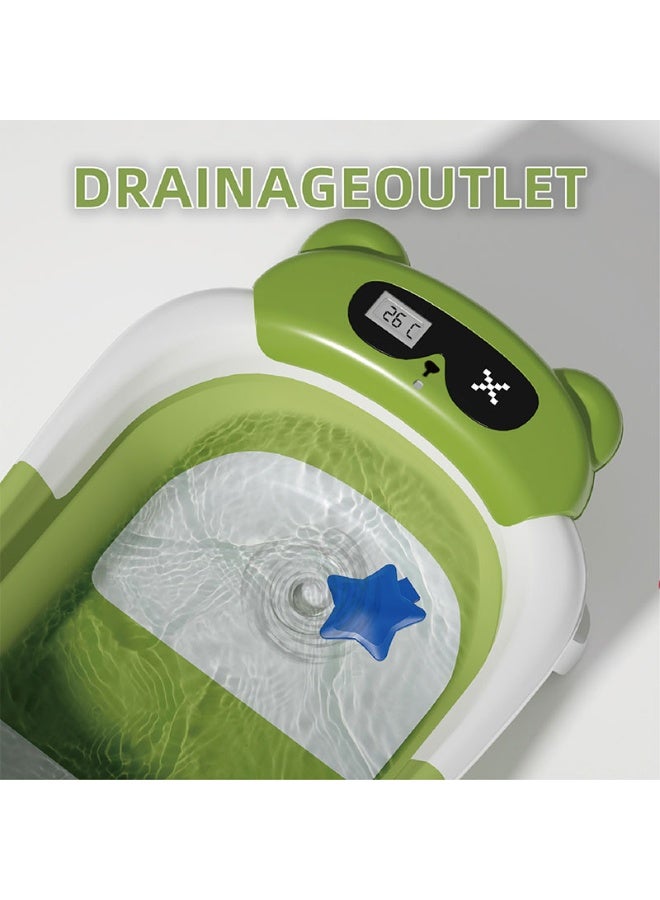 حوض استحمام قابل للطي للأطفال الرضع والأطفال الصغار مع قابس تصريف مجاني لمستشعر درجة حرارة الطفل ودعامة مدمجة مانعة للانزلاق (أخضر) - Image 4