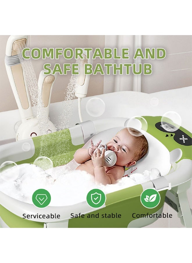 حوض استحمام قابل للطي للأطفال الرضع والأطفال الصغار مع قابس تصريف مجاني لمستشعر درجة حرارة الطفل ودعامة مدمجة مانعة للانزلاق (أخضر) - Image 5