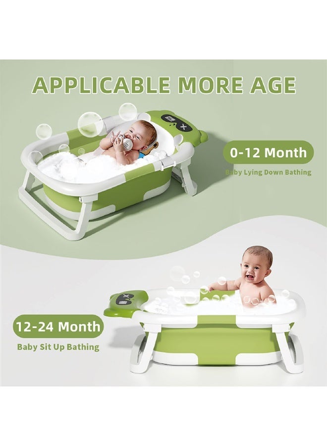 حوض استحمام قابل للطي للأطفال الرضع والأطفال الصغار مع قابس تصريف مجاني لمستشعر درجة حرارة الطفل ودعامة مدمجة مانعة للانزلاق (أخضر) - Image 2