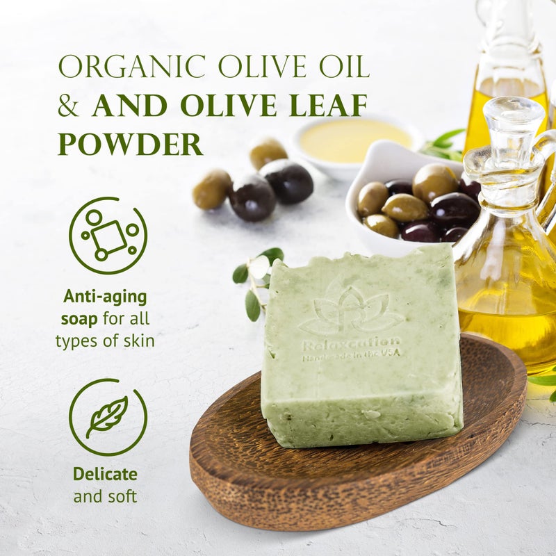Relaxcation Organic Olive Soap Bar with Organic Olive Oil and Leaves - Anti-aging and Antioxidant Natural Cold Process Soap Handmade in USA - Image 4