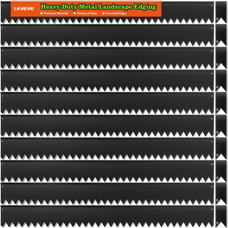LAVEVE Landscape Edging Galvanized Steel Black, Hammer-in Metal Garden Edging Border with Clips, Suitable for Garden Fence, Paver Edging, Lawn and Yard - Image 1