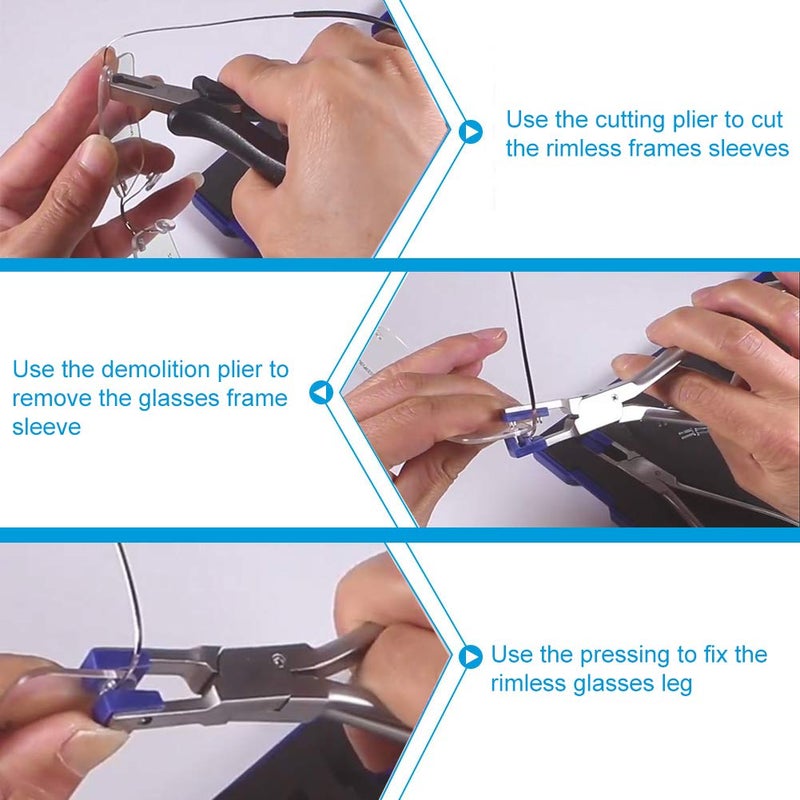 Cimenn Adjusting Glasses Plier, Professional Eyeglasses Plier Set Rimless Disassembly Glasses Frames Optical Tools Kit, Glasses Nose Pads Arm Pliers Hand Repair Repairing Tool Frames Eye Glasses Clamp - Image 5