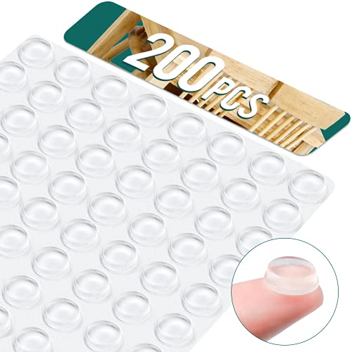 Cabinet Door Bumpers Quiet 200PCS Drawer Bumpers Pads Self Adhesive Sound Dampening Clear Cabinet Stoppers Rubber Dots for Cupboard Drawer 12 Diameter