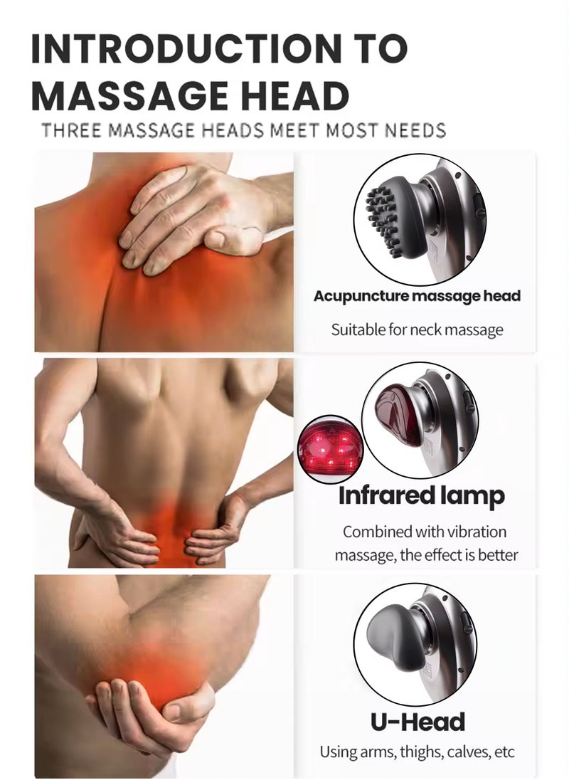 R.VIHAN Handheld 2 In 1 Detachable Handle Full Body Massager Infrared Heating Vibration Deep Tissue Massage Electric Percussion For Neck Shoulder Back Arms Leg Foot Calf Muscle Relax Pain Hand Tension Relief  - Image 4