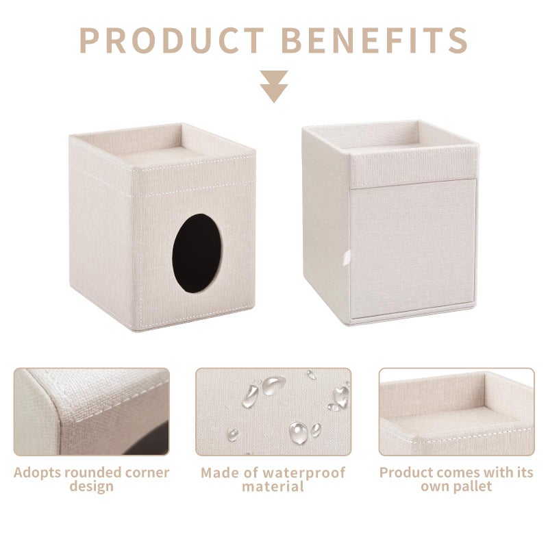 XNONE Tissue Box Cover with Storage Tray Square Tissue Box Holder PU Leather Facial Tissues Organizer Tray for Bathroom Vanity Bedroom Office Car,Stylish Napkin Caddy Decorative Organizer,Beige - Image 5