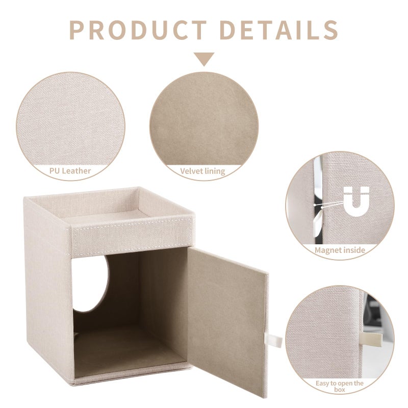 XNONE Tissue Box Cover with Storage Tray Square Tissue Box Holder PU Leather Facial Tissues Organizer Tray for Bathroom Vanity Bedroom Office Car,Stylish Napkin Caddy Decorative Organizer,Beige - Image 4