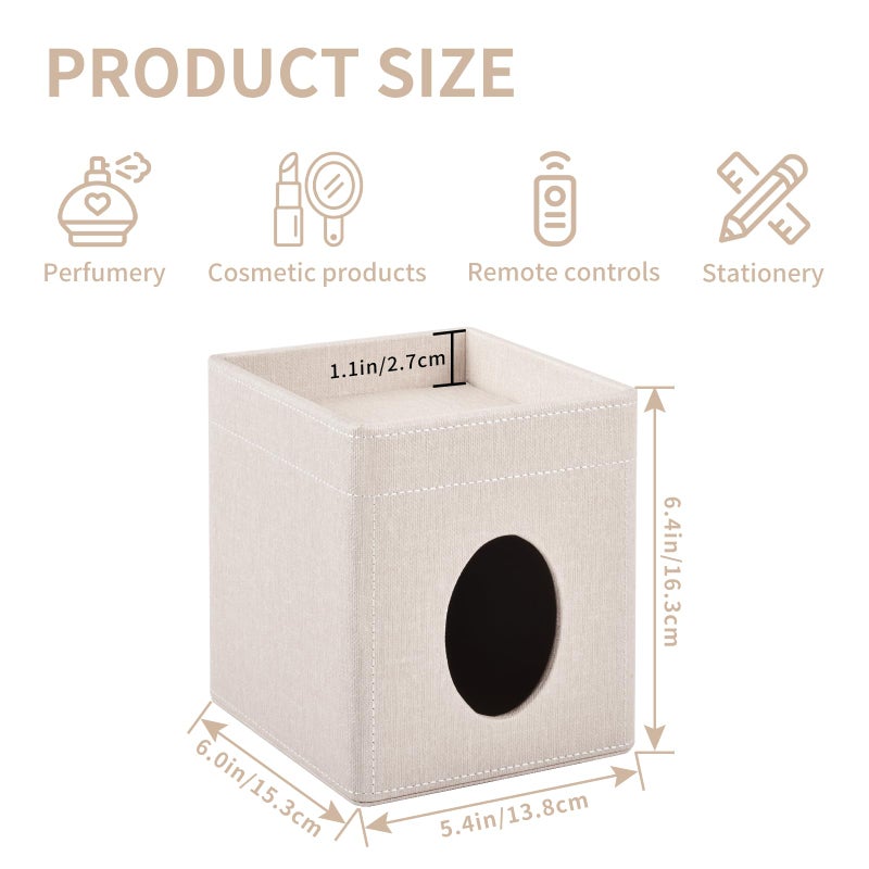 XNONE Tissue Box Cover with Storage Tray Square Tissue Box Holder PU Leather Facial Tissues Organizer Tray for Bathroom Vanity Bedroom Office Car,Stylish Napkin Caddy Decorative Organizer,Beige - Image 2