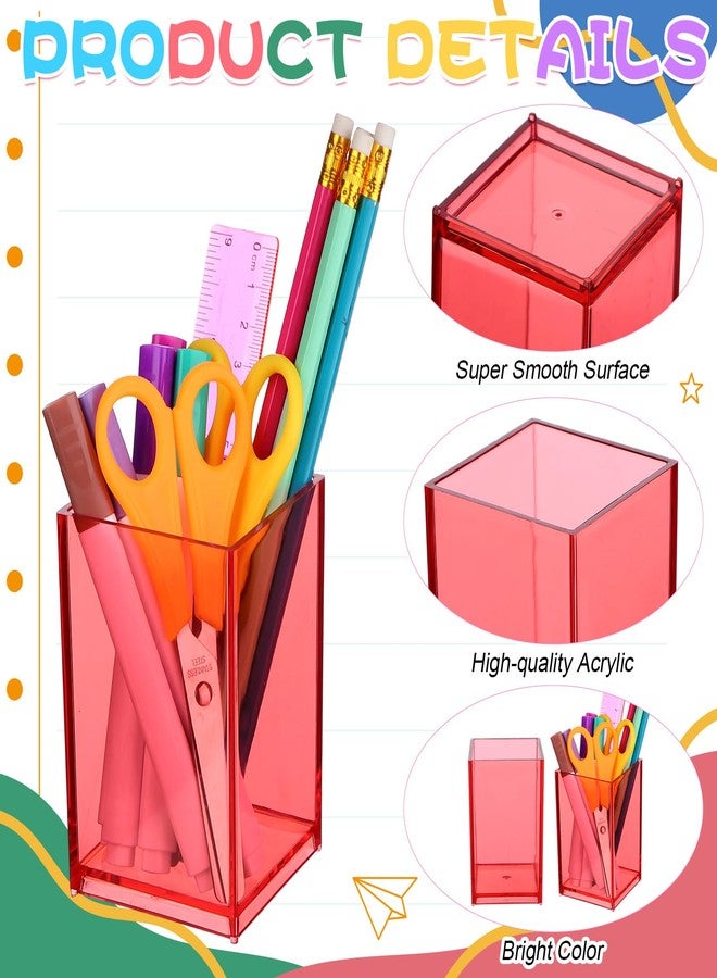 مجموعة من 18 حامل أقلام أكريليك شفاف ملون، حامل أقلام مربع الشكل، حامل فرش مكياج، منظم أدوات مكتبية، مناسب للمكتب، غرفة النوم، والمنزل. - Image 3