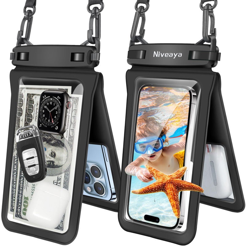 Niveaya Double Space Waterproof Phone Pouch (2-Pack) - IPX8 Phone Case Dry Bag for Beach, Kayak, Cruise Travel Essentials - Compatible with iPhone 17/16/15/14 Pro Max Galaxy S25/S24 Ultra (up to 8.3") - Image 1