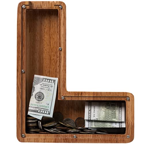 ladenk 12 Inch Extra Large Wooden Kids Letter Piggy Bank Piggy Bank for Boys Girls Initial L Bank Alphabet Money Bank for Birthday - Image 1