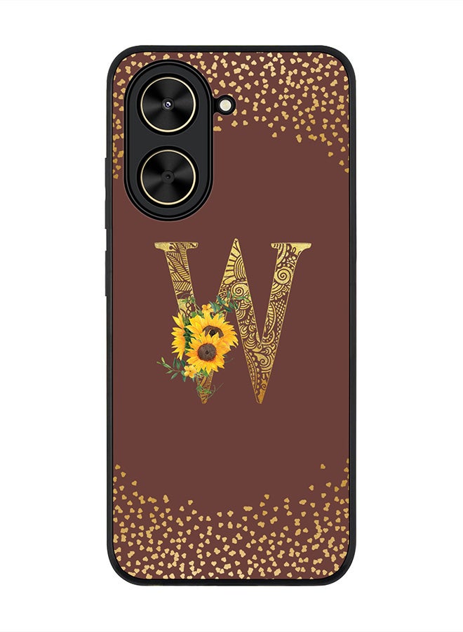 Stylizedd For Xiaomi Poco C71 / Redmi A5 4G Case,Slim fit Camera Protection, Shockproof Thin Phone cover  - Custom Floral Monogram - W  (Brown )