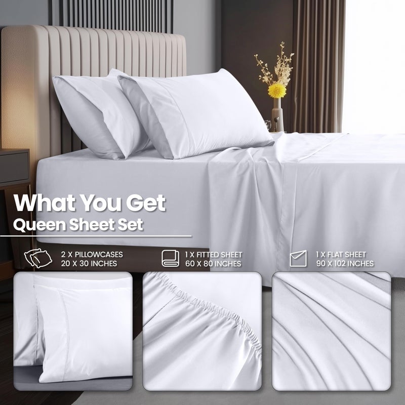 Utopia Bedding Deep Pocket Queen Sheet Set - Fits Mattresses Up to 21 inches - Cooling, Soft & Breathable - Oeko-TEX 4 Piece Bed Sheets (White) - Image 3