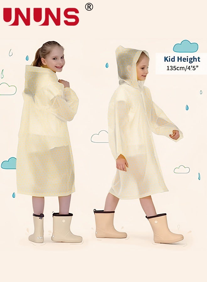 UNUNS Kids Raincoat,2 Pcs Kids Waterproof Thick Rain Ponchos For Kids,Reusable Emergency Rain Coats For Boys Girls,Kids Snow Rainwear Jacket with Hood and Drawstring,Portable EVA Rain Jacket,Pale Yellow - Image 5