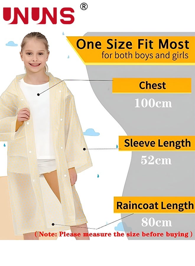 UNUNS Kids Raincoat,2 Pcs Kids Waterproof Thick Rain Ponchos For Kids,Reusable Emergency Rain Coats For Boys Girls,Kids Snow Rainwear Jacket with Hood and Drawstring,Portable EVA Rain Jacket,Pale Yellow - Image 4