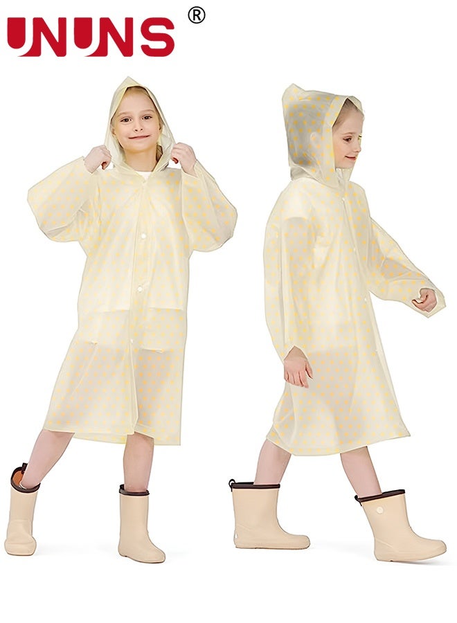 UNUNS Kids Raincoat,2 Pcs Kids Waterproof Thick Rain Ponchos For Kids,Reusable Emergency Rain Coats For Boys Girls,Kids Snow Rainwear Jacket with Hood and Drawstring,Portable EVA Rain Jacket,Pale Yellow - Image 1