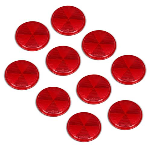 Yinaolan 10 Pack 3 Inch Red Self Adhesive Round Reflectors Road Safety Stickon Rear Reflectors for Mailboxes Driveway Trailer Caravan Tunnels Truck Tractor Boat Lorry Motorcycle - Image 1
