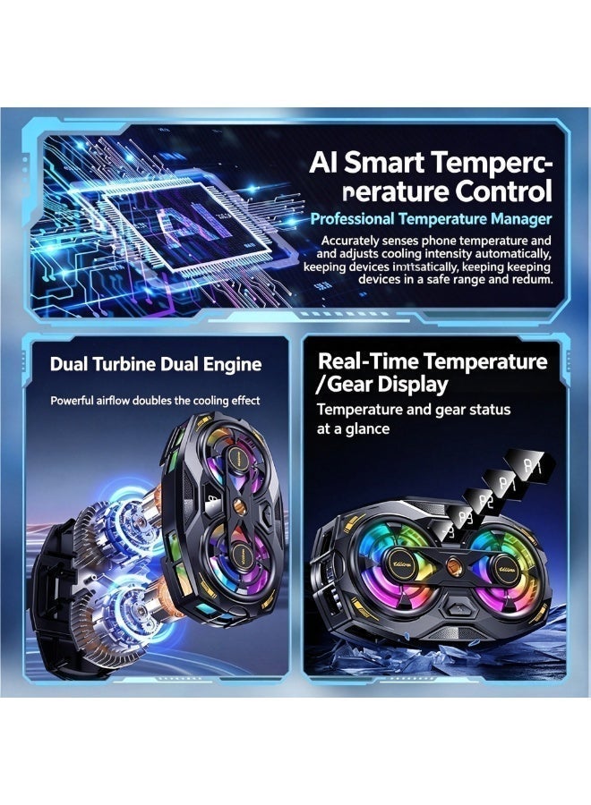 Dual Fan Semiconductor Phone Cooler with Digital Display, AI Smart Temperature Control, RGB Gaming Cooling Fan - Image 3