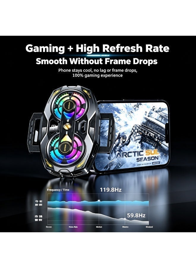 Dual Fan Semiconductor Phone Cooler with Digital Display, AI Smart Temperature Control, RGB Gaming Cooling Fan - Image 4
