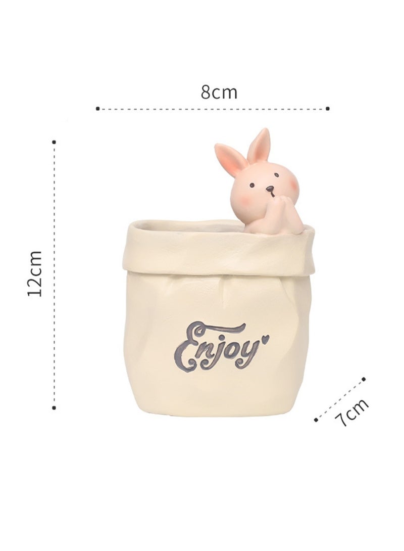 Generic Creative Nordic Paper Bag Succulent Small Flower Pot, Desktop Mini Resin Flower Pot With Drainage Device Suitable For Vanilla Cactus Air Plant, Small Pen Holder Storage Box Home Decoration (Rabbit)  - Image 2