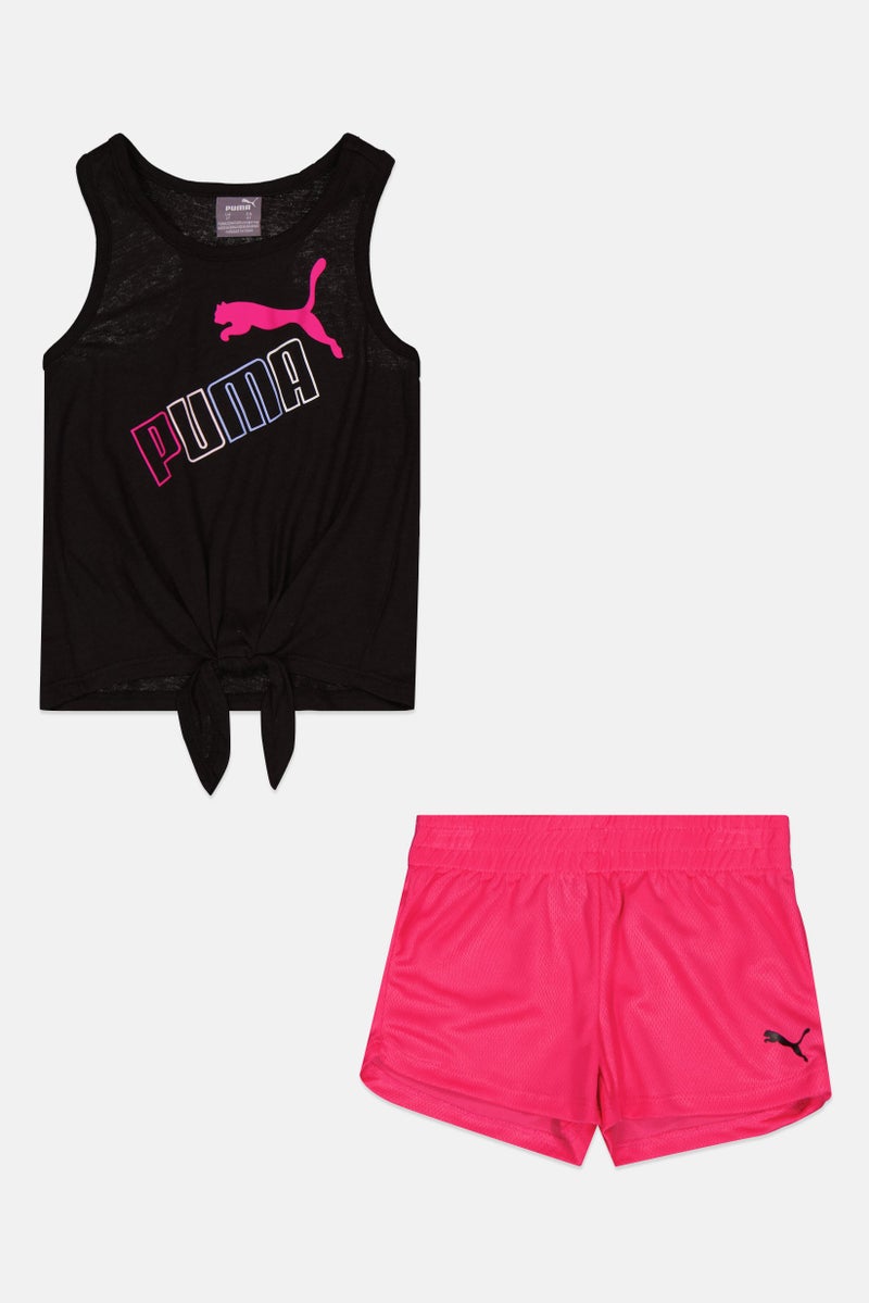 PUMA Toddlers Girl 2 Psc Brand Logo Outdoor Tank Top And Short Set, Fuchsia/Black - Image 1