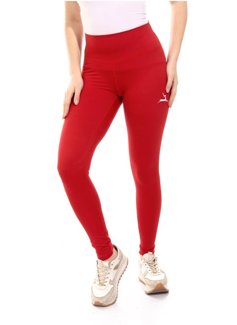 Plain Sportive Stretch Leggings-Red