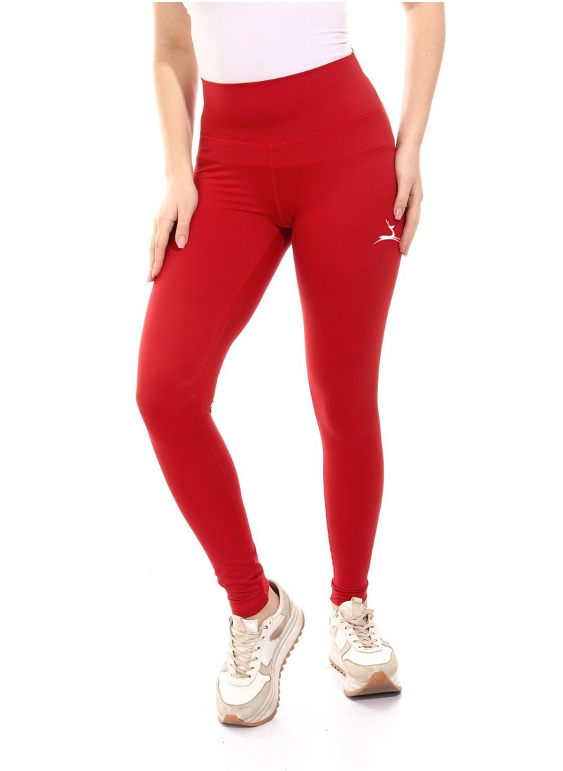 Doe sportswear - Plain Sportive Stretch Leggings-Red - Image 1