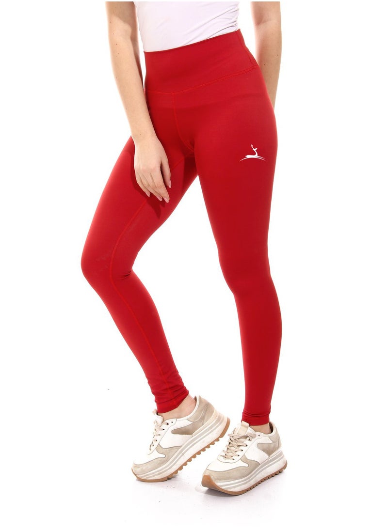 Doe sportswear - Plain Sportive Stretch Leggings-Red - Image 1