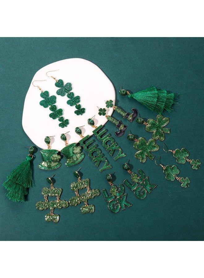 سيالكسهيني طقم أقراط عيد القديس باتريك، أقراط من نبات الشامروك الأخضر للنساء، أقراط أيرلندية مزينة بحرف الحظ، أقراط متعددة الطبقات، إكسسوارات عيد القديس باتريك، هدايا مجوهرات للعطلات (9 أزواج) - Image 3