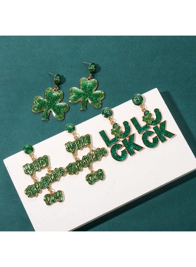 سيالكسهيني طقم أقراط عيد القديس باتريك، أقراط من نبات الشامروك الأخضر للنساء، أقراط أيرلندية مزينة بحرف الحظ، أقراط متعددة الطبقات، إكسسوارات عيد القديس باتريك، هدايا مجوهرات للعطلات (9 أزواج) - Image 4