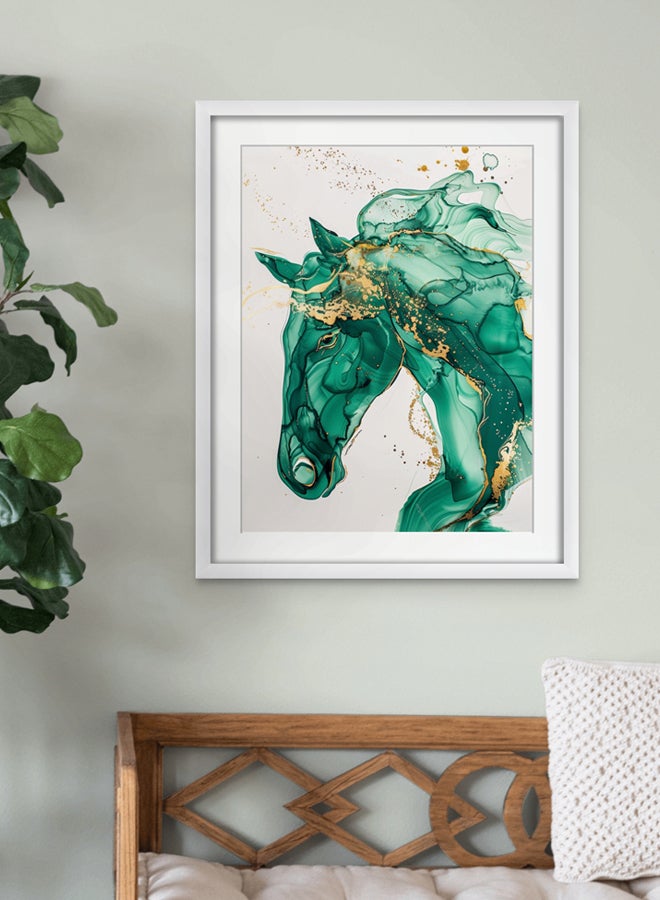 Art Decor Art Decor Green and Gold Horse Watercolor Abstract Water Color Ink Art with Matboard Wall Art Framed Fine Art Wall Décor for Living Room Bedroom Dining Room Office Gifting - Image 2