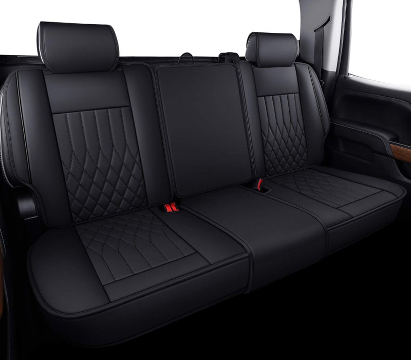 Aierxuan Silverado Sierra Car Rear Seat Covers with Waterproof Leather Fit for 20072025 1500 2500 HD 3500 HD Crew Double Extended Cab or Pickup Truck Black