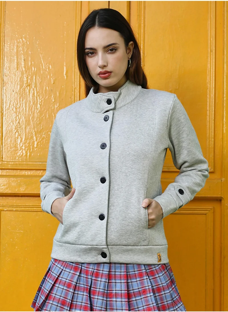 كامبوس سوترا Women's Cloud Grey Solid Knit Jacket