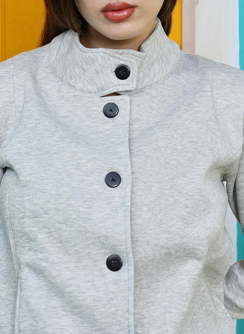 كامبوس سوترا جاكيت نسائي محبوك بلون رمادي سحابي سادة