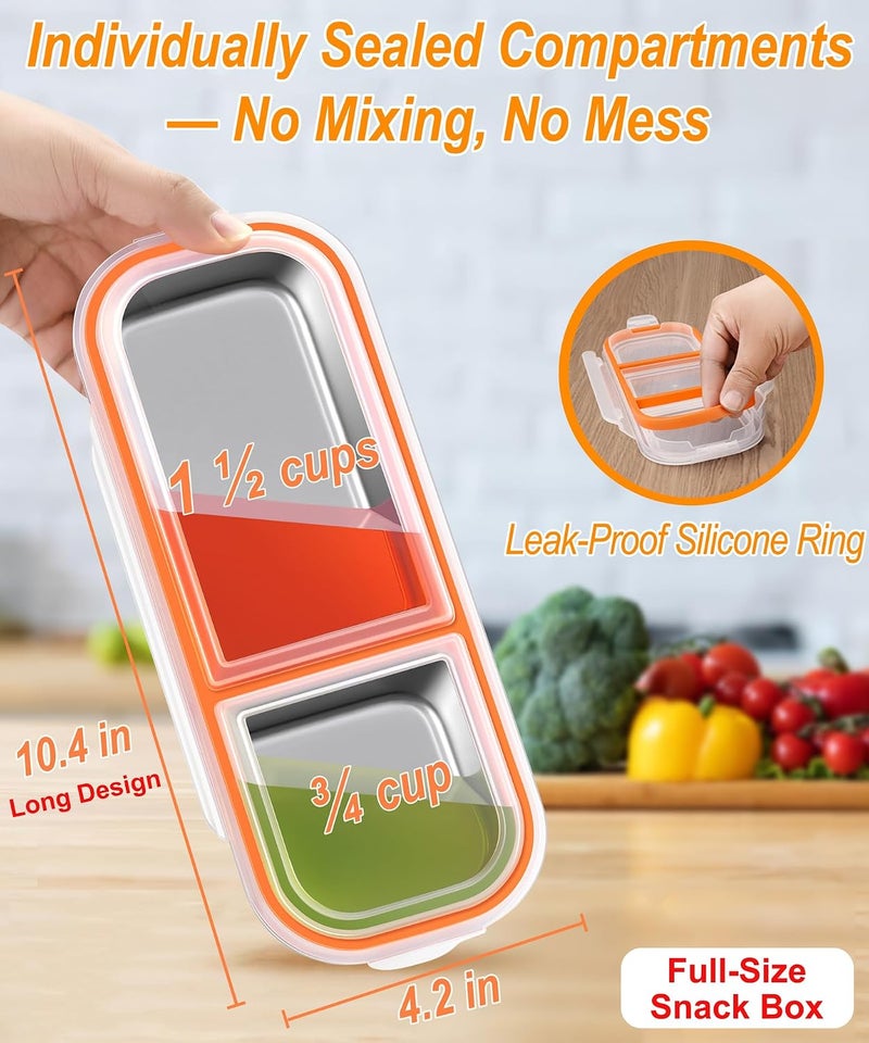 KTKUDY Stainless Steel Snack & Lunch Container for Kids & Adults, 20 oz | 3 Compartments, Dishwasher-safe, Leak-resistant seal, Stackable, Clear lid, For meal prep, daycare, school, office & travel - Image 5