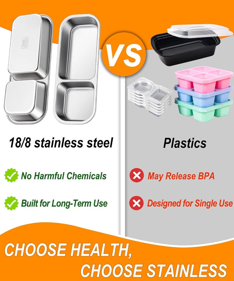 KTKUDY Stainless Steel Snack & Lunch Container for Kids & Adults, 20 oz | 3 Compartments, Dishwasher-safe, Leak-resistant seal, Stackable, Clear lid, For meal prep, daycare, school, office & travel - Image 3
