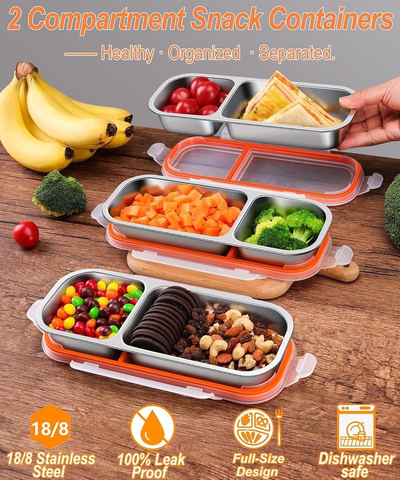 KTKUDY Stainless Steel Snack & Lunch Container for Kids & Adults, 20 oz | 3 Compartments, Dishwasher-safe, Leak-resistant seal, Stackable, Clear lid, For meal prep, daycare, school, office & travel - Image 1