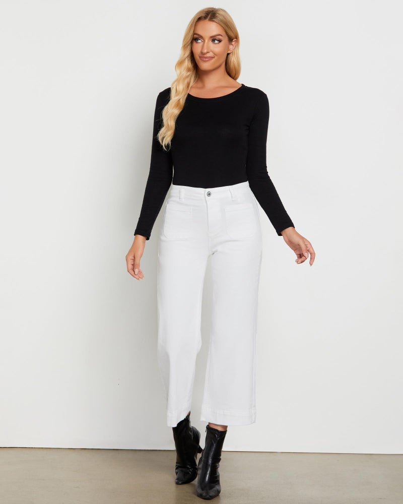 LookbookStore High Waisted Jeans for Women Wide Leg Cropped Jeans White Pants Concert Outfits for Women Size Medium Size 8 10 - Image 5